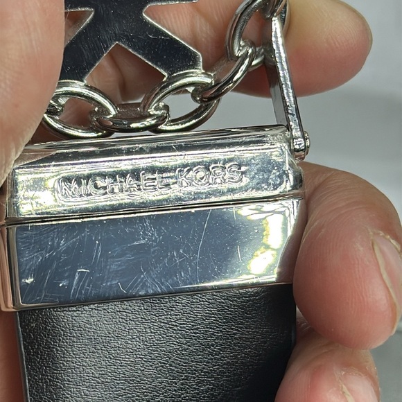 (H) Michael Kors Gray Reversible Monogram Belt with Silver Buckle,Sz L,Women’s